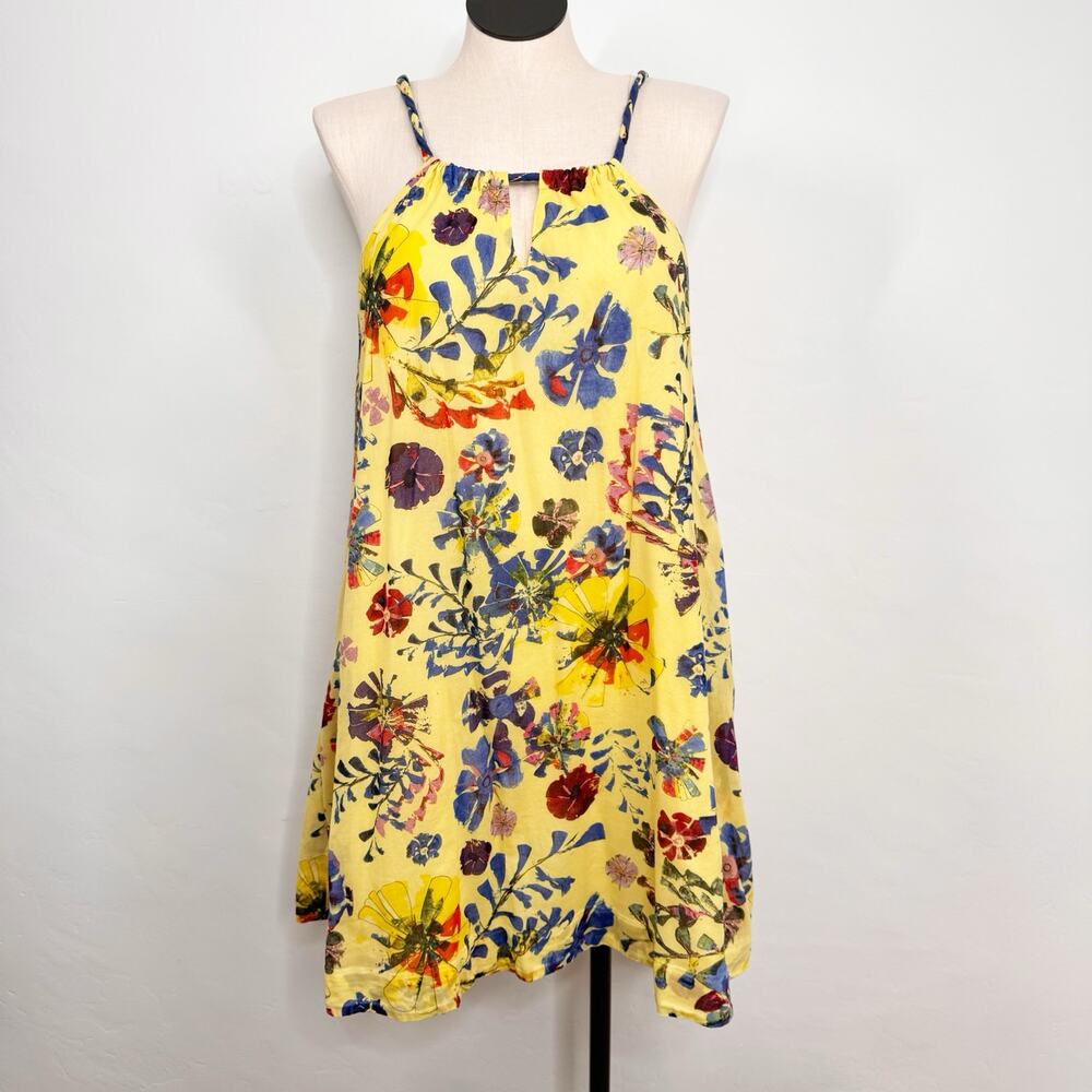 Vanessa Virginia Painterly Keyhole Dress Yellow Floral Anthro Boho Beach Size 14 - Picture 7 of 7